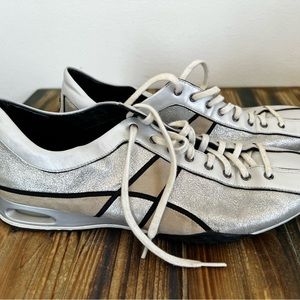 Cole Haan NikeAir Beige Silver Suede Metallic Leather Sneakers Size 8B